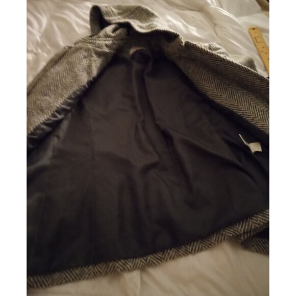Talbots womens size 8 gray white Herringbone Wool Blend Toggle Coat With Hood - Picture 3 of 11
